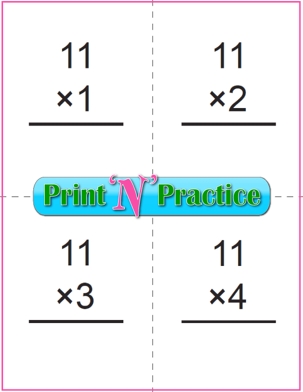 Printable Multiplication Flash Cards 11x