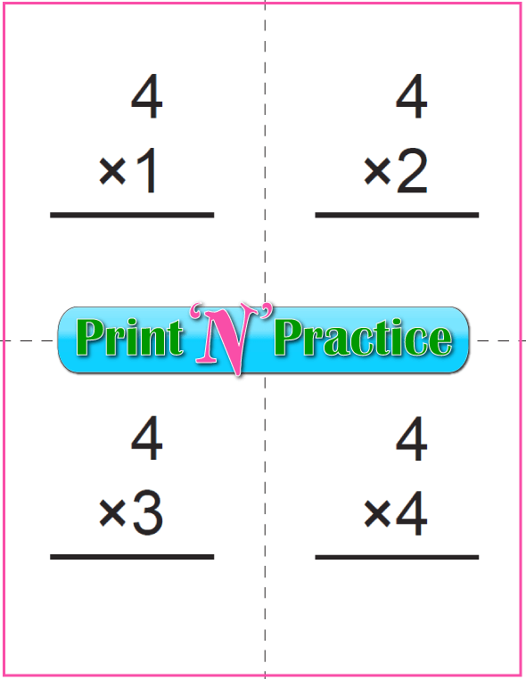 Printable Multiplication Flash Cards 4x