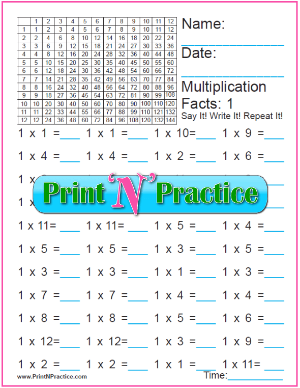 Multiplication Tables 1 12 Printable Worksheets With Answers Pdf Free
