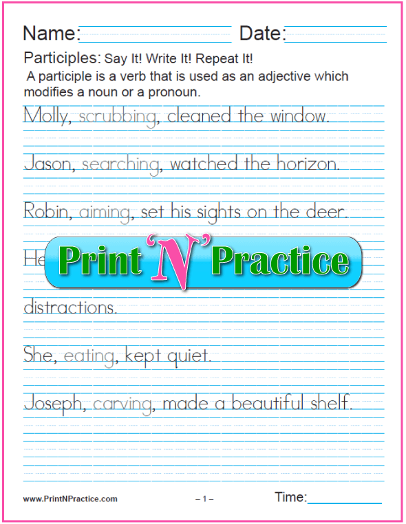 gerund and infinitive exercises and participle worksheets