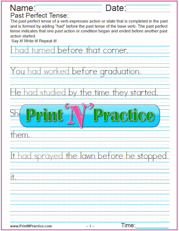 verb tenses worksheets past present future simple perfect etc