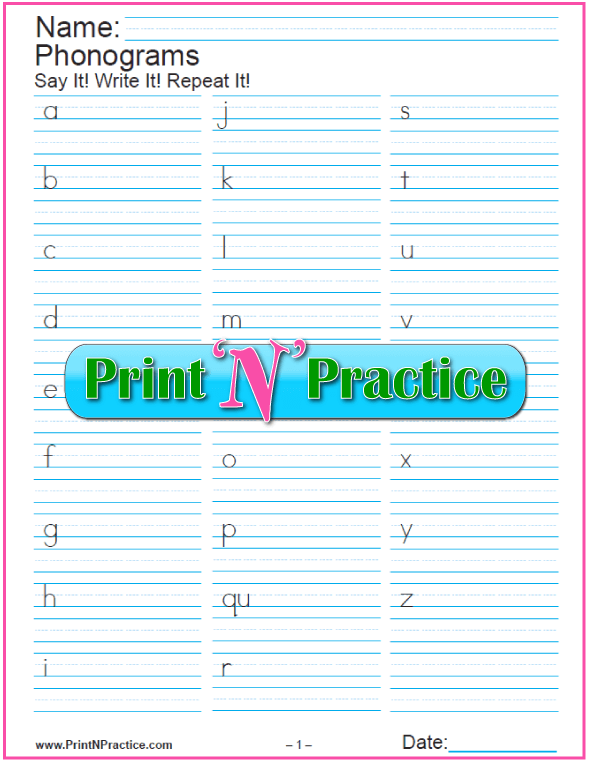 26 Printable Phonogram Worksheets: Practice the sounds of the alphabet while writing the letters.