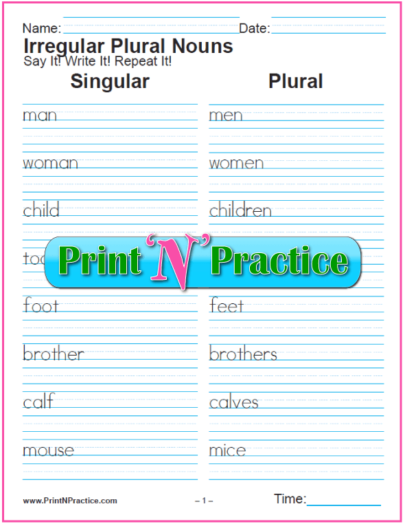 Irregular Plural Nouns Worksheets - Small Rule