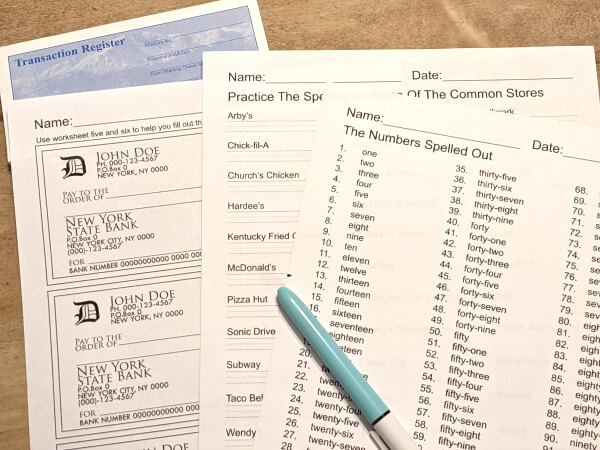 Blank spelling and math practice worksheets.