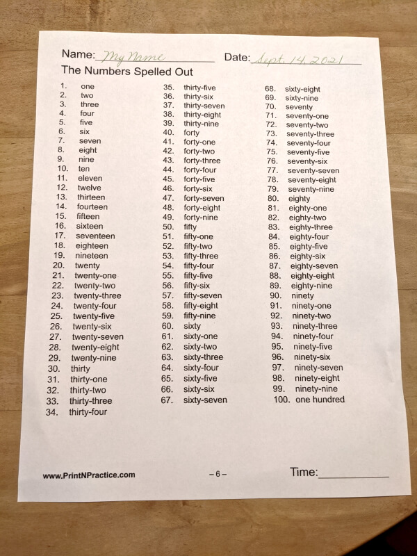 Hyphenated numbers list.