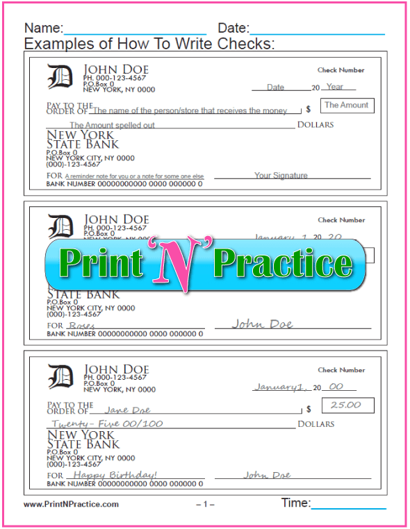 Writing A Check Worksheet