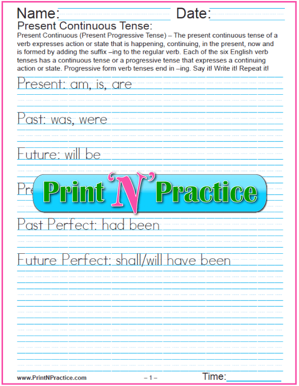 Verb Tense Chart Worksheet