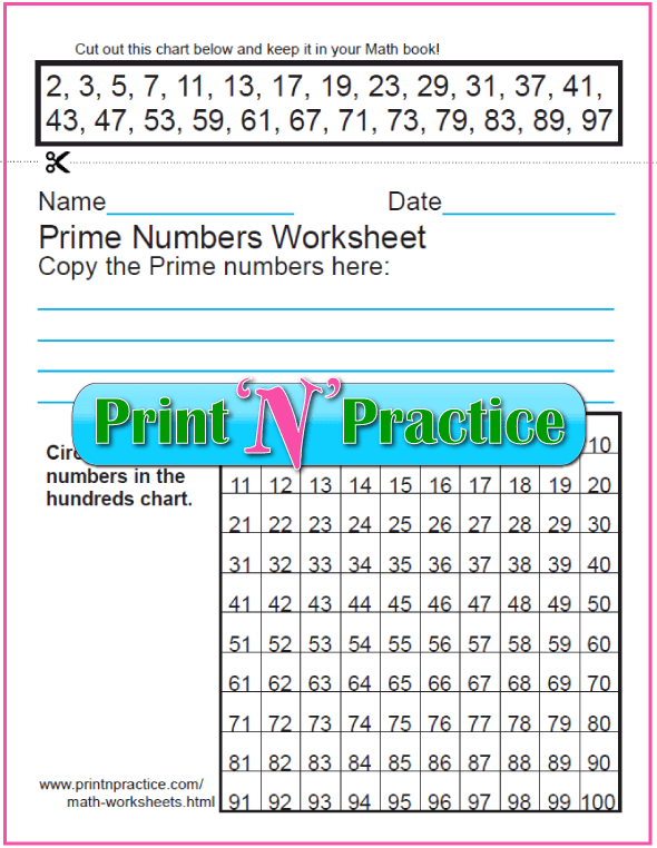 A Prime Number Chart Up To 100