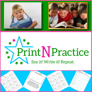 PrintNPractice new logo with kids and printable worksheets