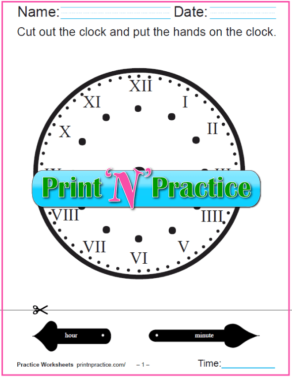 clock worksheet printable cut and color digital analog