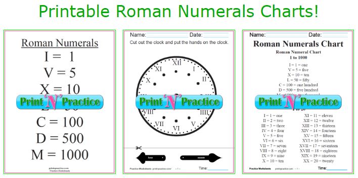 Roman numbers 1-20