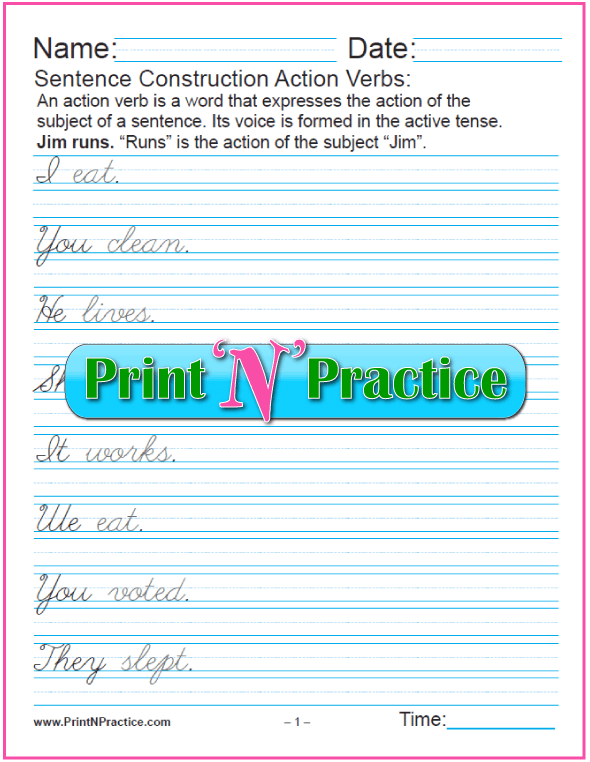 Cursive Verb Sentences