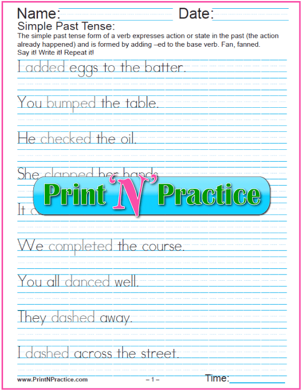 Verb Tenses English Grammar Charts Sentence (Instant Download) 