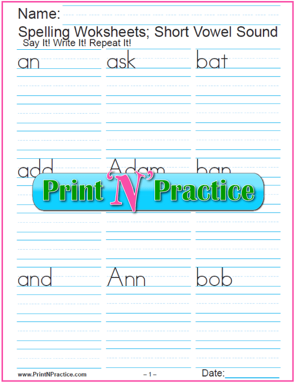 Spelling Worksheets with short vowel sounds