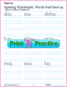 ay Words - 3 Printable Phonics Worksheets