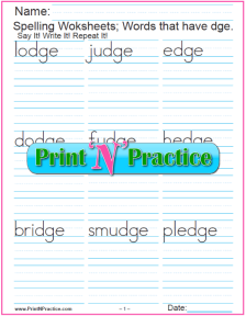 1 dge Words Phonics Worksheet With Spelling Words To Copy
