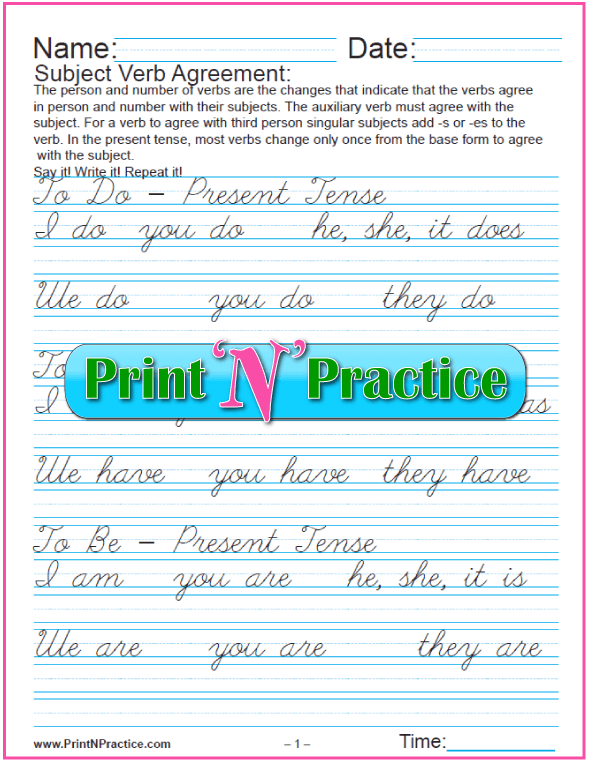 subject verb agreement worksheets person and number exercises