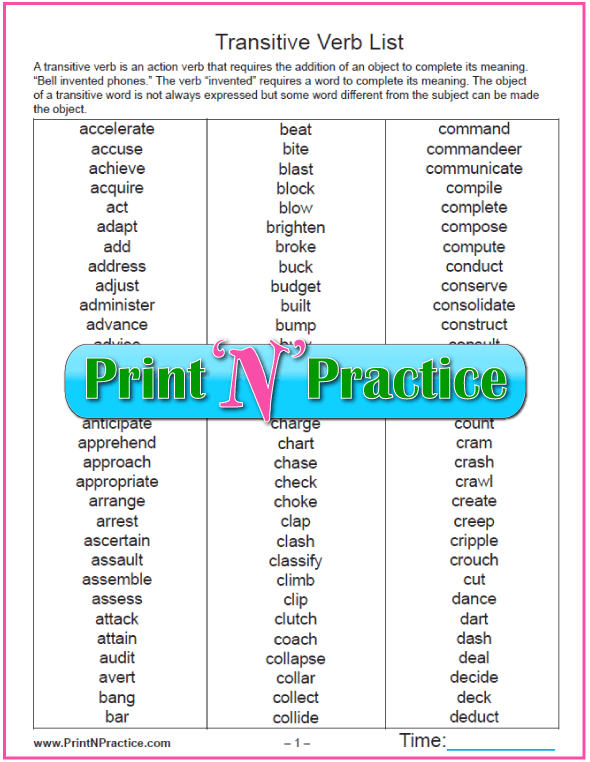 Verb Types Chart