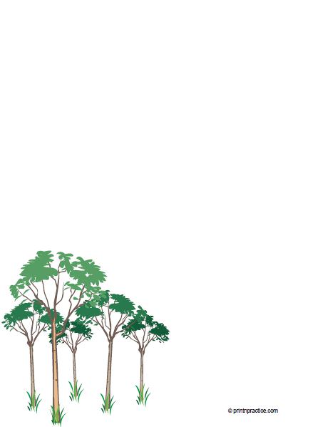 Printable Writing Paper: Trees in a grove.