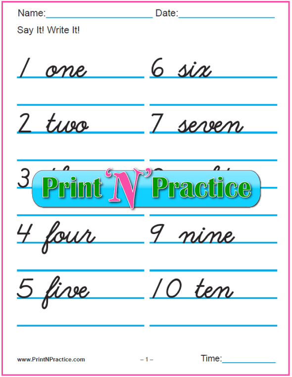 Numbers In Cursive Writing