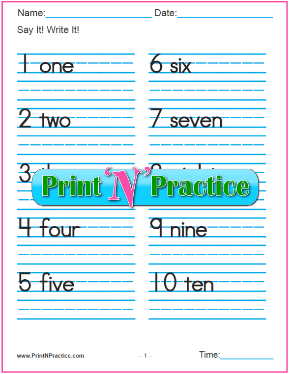 70 number writing worksheets numbers words practice 1 20