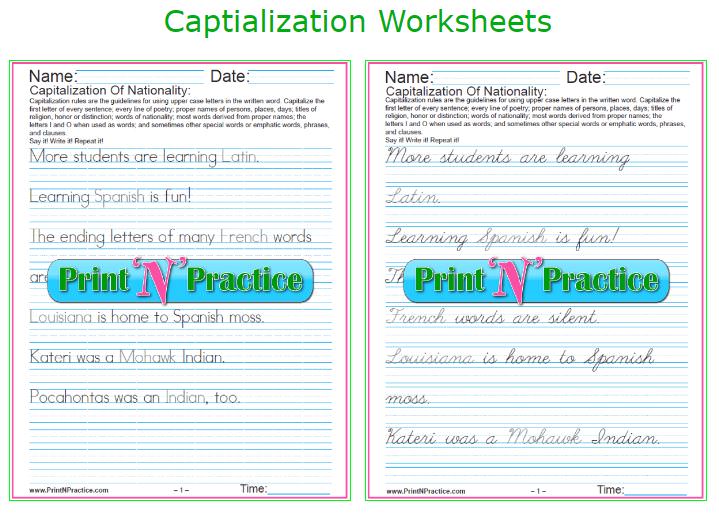 42 Capitalization Worksheets Rules List